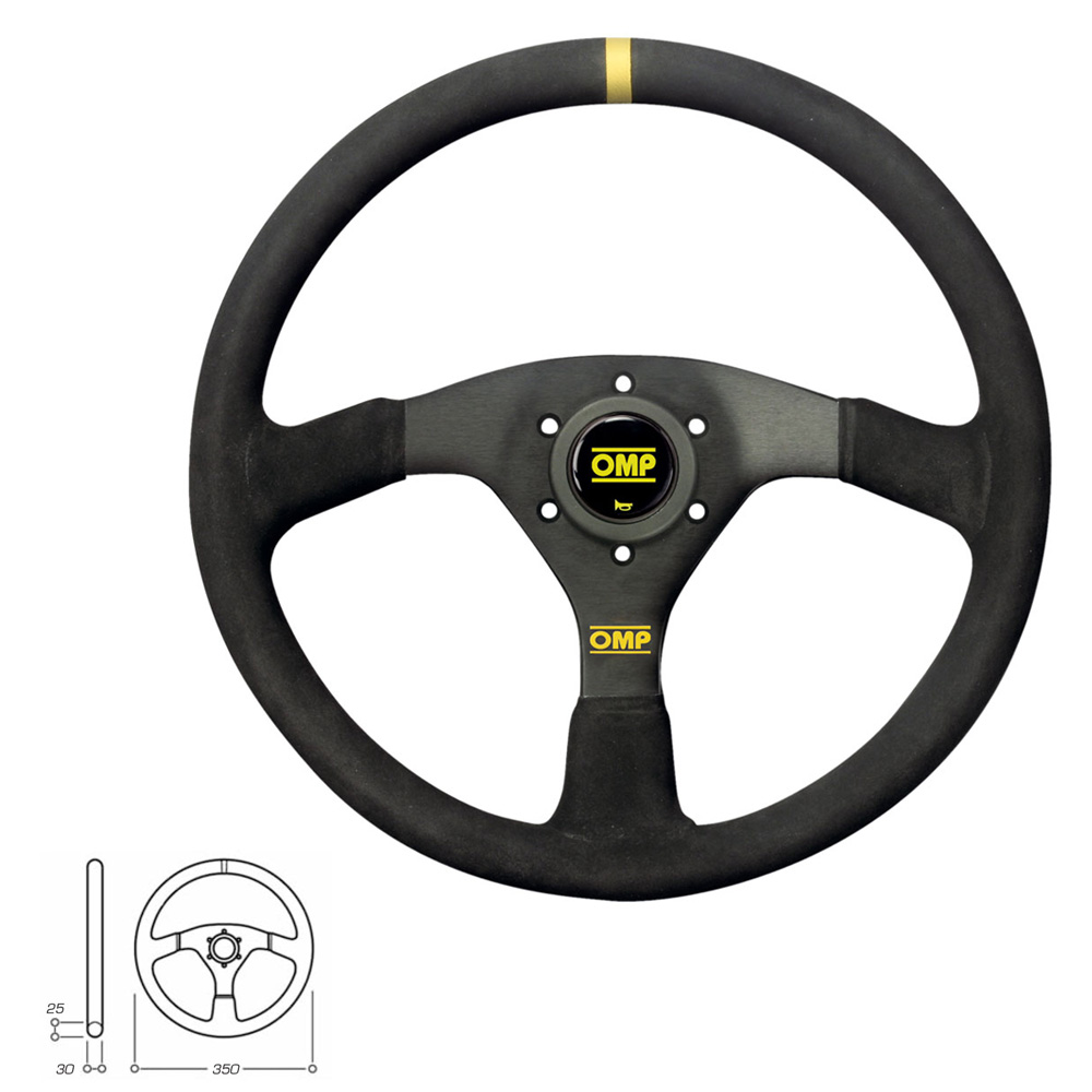 OMP STEERING WHEELS VELOCITA BLACK SUEDE FLAT OD/1958 - Click Image to Close